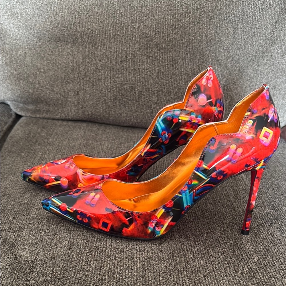 Christian Louboutin Hot Chick Multi Red and Orange Heels with Stiletto Size 40
